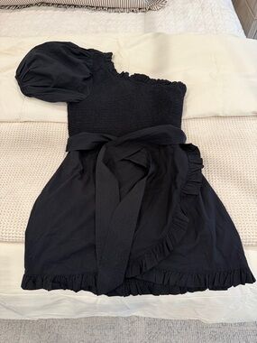 Cleobella Black One-Shoulder Ruffle Dress with Waist Tie